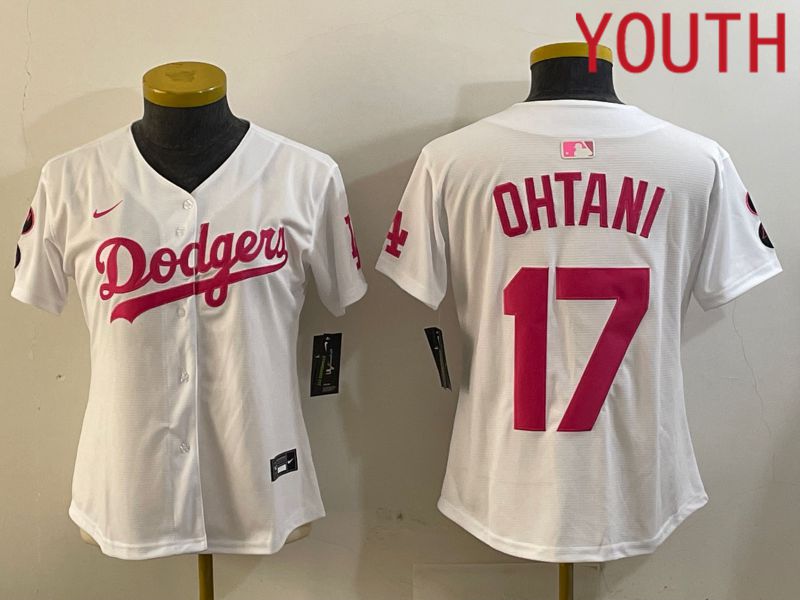 Youth Los Angeles Dodgers #17 Ohtani White pink Game 2024 Nike MLB Jersey style 5->youth mlb jersey->Youth Jersey